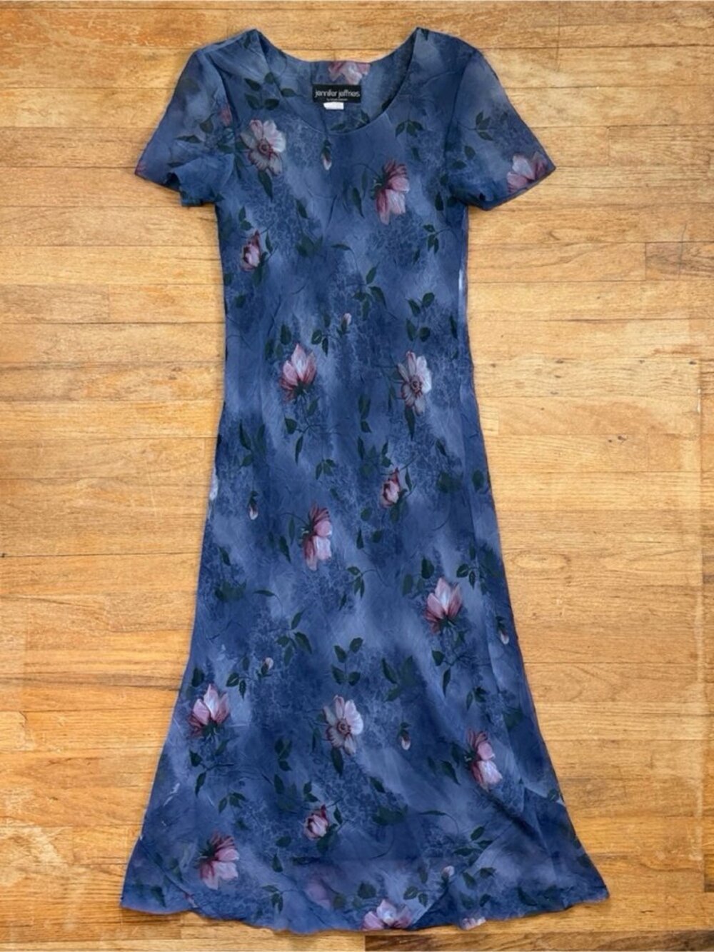 Vintage Bias Cut Floral Print Dress 90s Crinkled Roses Print Wiggle Maxi Pull On
